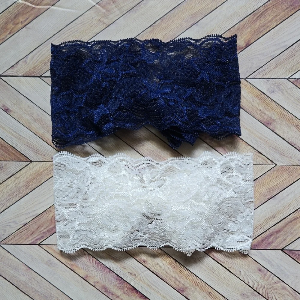 Lace Bowknot Navy Blue White Baby Girl Headbands Elastic Bow Headwrap Hairbands